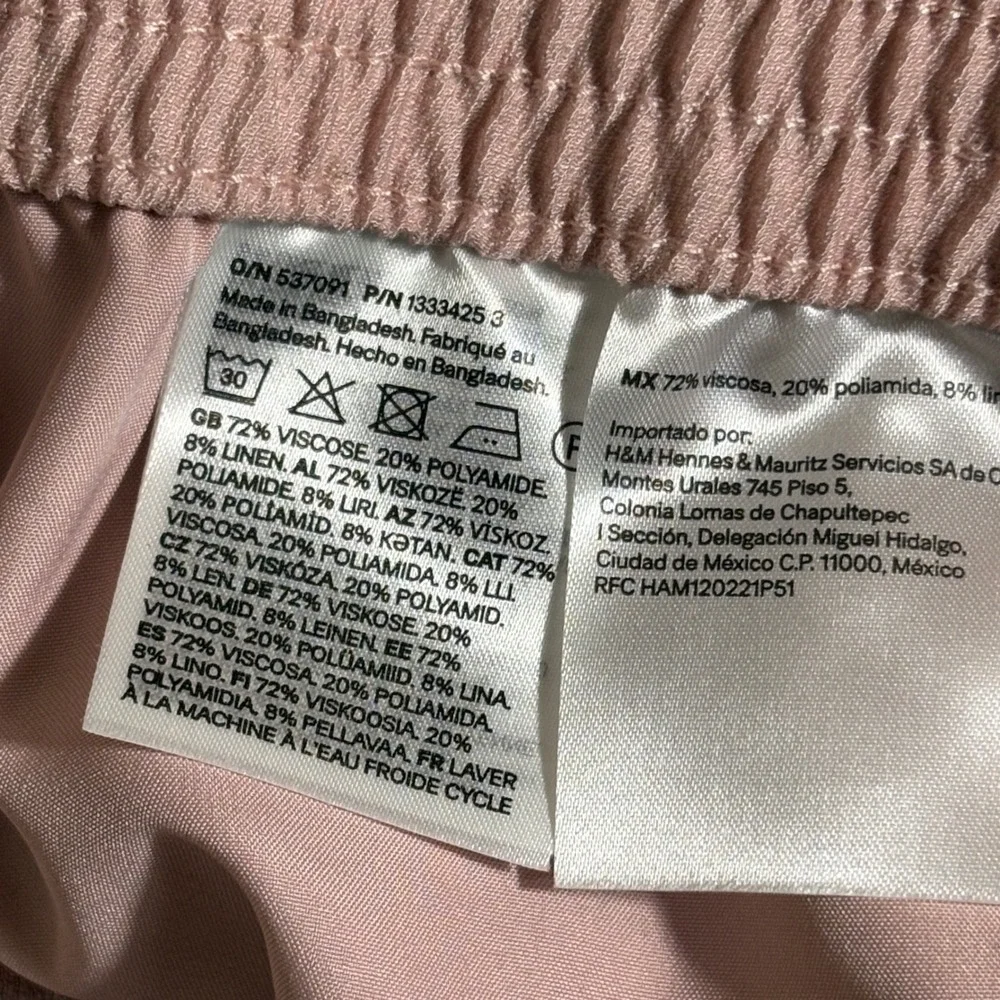H&M Pink Linen Blend Wide Leg Culotte Pants XL High Waist Relaxed Crop AQ240